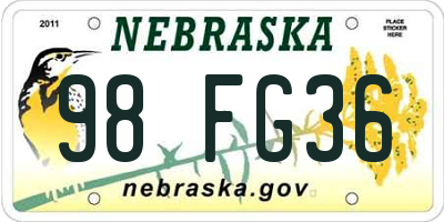 NE license plate 98FG36