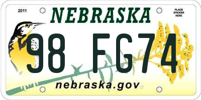NE license plate 98FG74