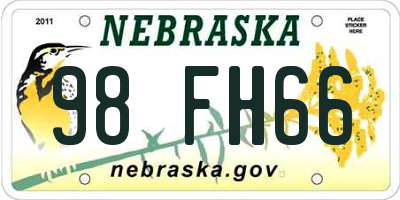 NE license plate 98FH66