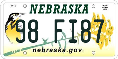 NE license plate 98FI87