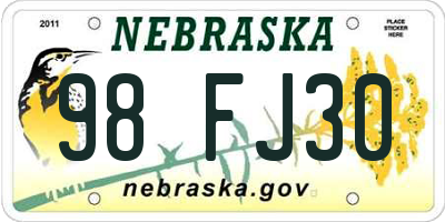 NE license plate 98FJ30