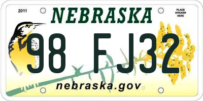 NE license plate 98FJ32