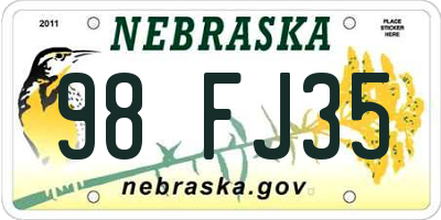 NE license plate 98FJ35
