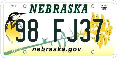 NE license plate 98FJ37