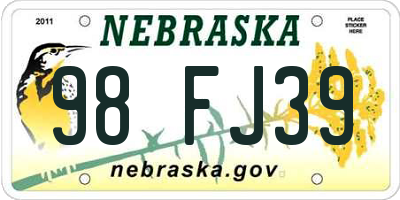 NE license plate 98FJ39