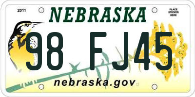 NE license plate 98FJ45
