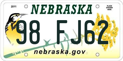 NE license plate 98FJ62
