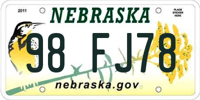 NE license plate 98FJ78