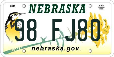 NE license plate 98FJ80