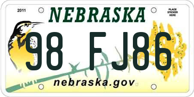 NE license plate 98FJ86