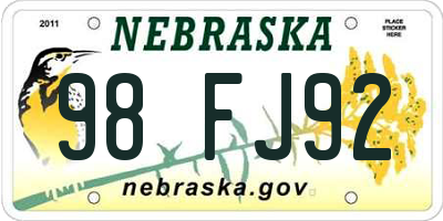 NE license plate 98FJ92