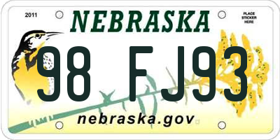 NE license plate 98FJ93