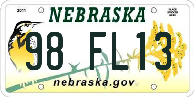NE license plate 98FL13