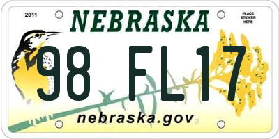 NE license plate 98FL17