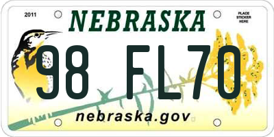 NE license plate 98FL70