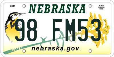 NE license plate 98FM53