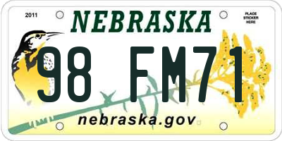 NE license plate 98FM71