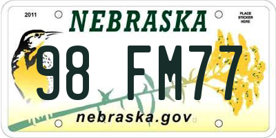 NE license plate 98FM77