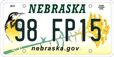 NE license plate 98FP15