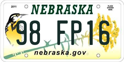 NE license plate 98FP16