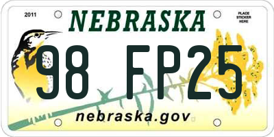 NE license plate 98FP25