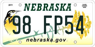 NE license plate 98FP54