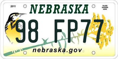 NE license plate 98FP77