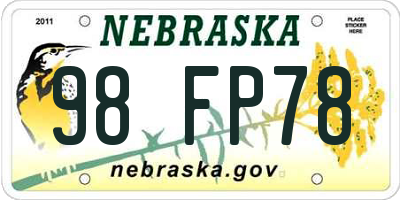 NE license plate 98FP78