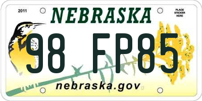 NE license plate 98FP85