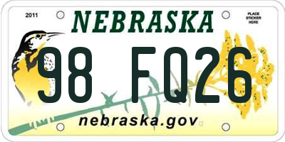 NE license plate 98FQ26