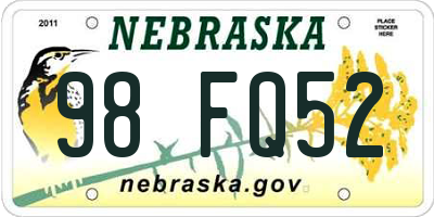 NE license plate 98FQ52