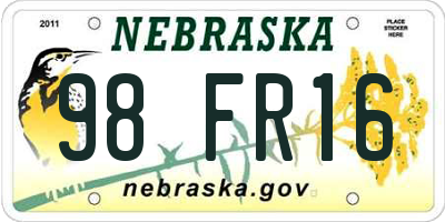 NE license plate 98FR16