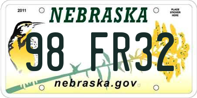 NE license plate 98FR32