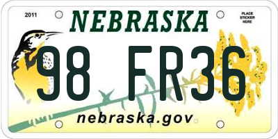 NE license plate 98FR36