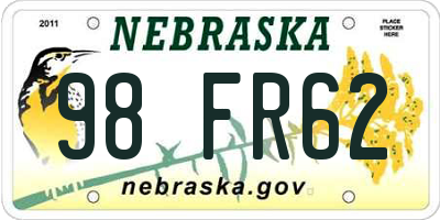 NE license plate 98FR62