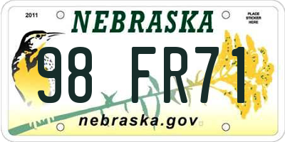 NE license plate 98FR71