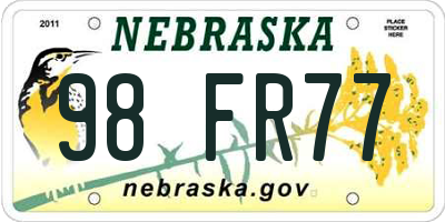 NE license plate 98FR77