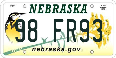NE license plate 98FR93