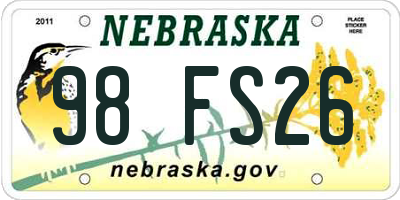 NE license plate 98FS26