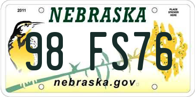 NE license plate 98FS76