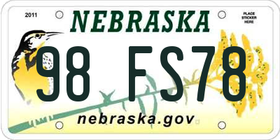 NE license plate 98FS78