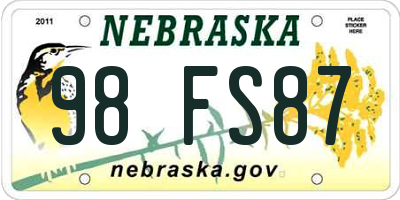 NE license plate 98FS87