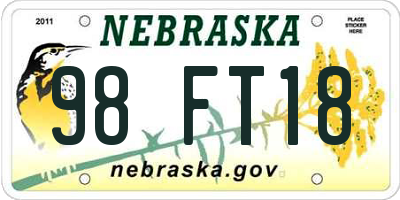 NE license plate 98FT18