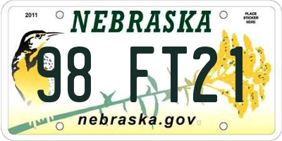 NE license plate 98FT21