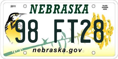 NE license plate 98FT28