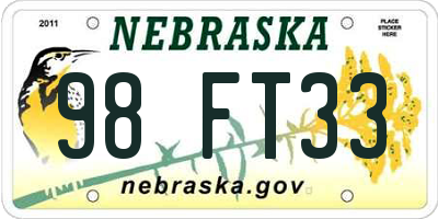 NE license plate 98FT33
