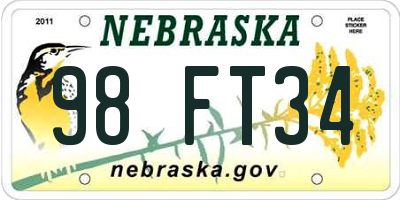 NE license plate 98FT34