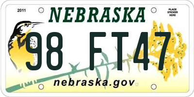 NE license plate 98FT47