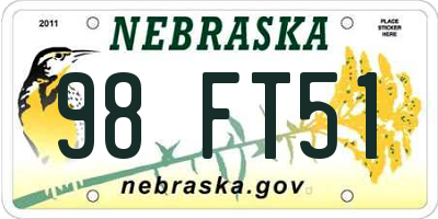 NE license plate 98FT51