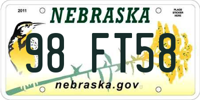 NE license plate 98FT58